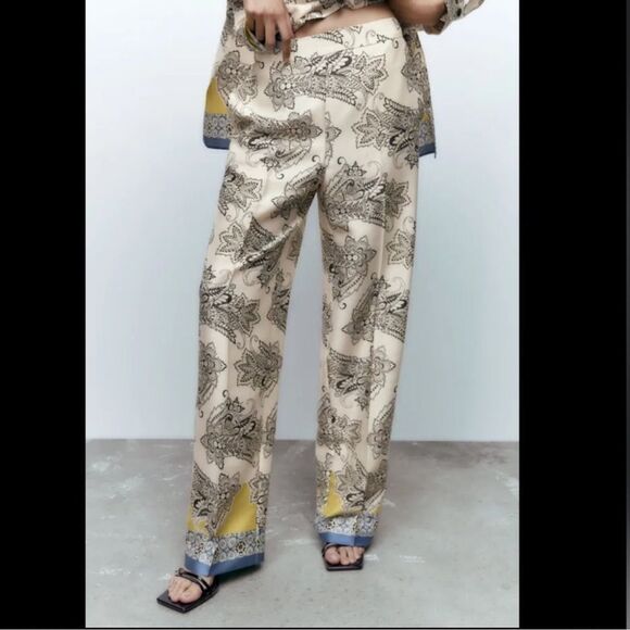 ZARA Multicolored Printed Wide Leg Pants NWT - Picture 3 of 14